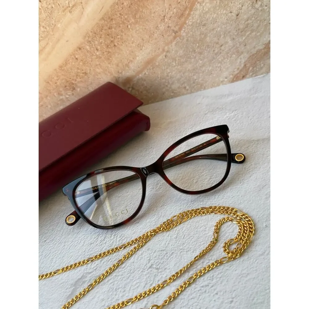 NEW Gucci GG1079O Brown Chain Cat Eye Eyeglasses Frames $650